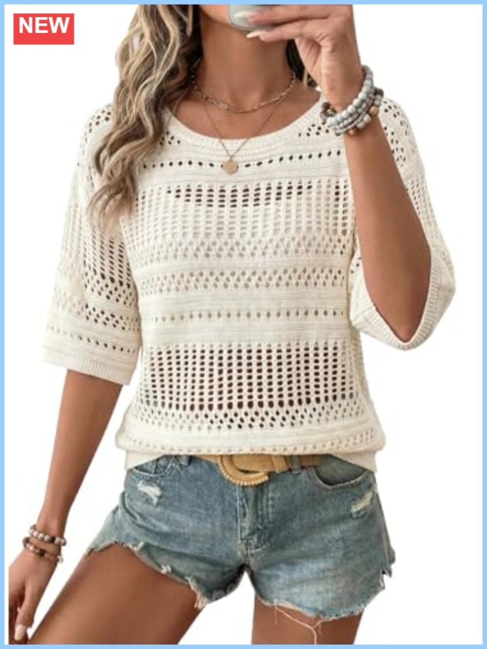 Crochet Knit Sweater Half Sleeve Hollow Out Beach Cover Up